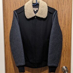 J. Crew Wallace & Barnes Wool Bomber Zip Jacket Quilt Lined Faux Fur C9558